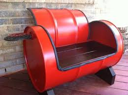 Upcycled 55 Gallon Drum Chair Bench That We Are Oh So In Love With In This Red Color Recycled Furniture Furniture Projects Diy Furniture