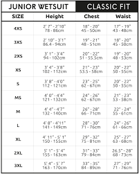 Junior Size Chart C Skins