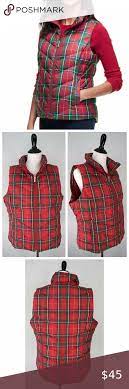 Lands End Red Green Plaid Zip Front Puffer Vest Green Plaid Plaid Puffer Vest