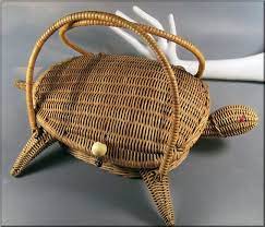 Vintage wicker stairs step basket organizer large w/ sturdy handle. Vintage Rattan Wood 2 Turtle Decor Woven Baskets Storage Vintage Wicker
