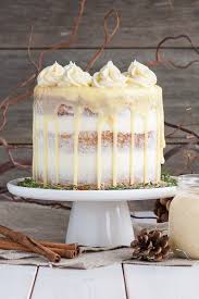 This Rum Spiked Eggnog Cake With Cream Cheese Frosting And White Chocolate Ganache Is Just The Thing To Wa Eggnog Cake Christmas Dinner Desserts Christmas Food