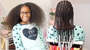 The downside of two braids contains blue and white color like middle part is soft braided with downward beads, left part is very much thick braid with beads, and lastly right one is thicker with a pink tape in. Braids Beads Braided Hairstyle Kids Natural Hair Youtube