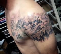 Image Result For Tree And Mountain Tattoos Mens Shoulder Tattoo Shoulder Tattoo Quarter Sleeve Tattoos