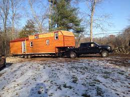 A Rusitc Tiny House Built Onto A 44ft Gooseneck Trailer And Currently Available For Sale In Pomfret Cen Tiny House Trailer Modern Tiny House Tiny House Towns