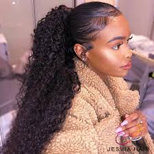 Jesvia Hair Brazilian Deep Wave Hair 3 Bundles With 4x13 Lace Frontal Hair Ponytail Styles Ponytail Styles Hair Waves