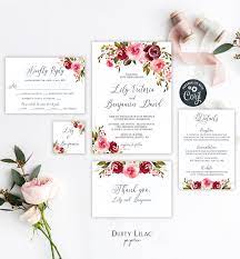 Burgundy Flower Wedding Invitation Suite Printable Rustic Etsy Flower Wedding Invitation Modern Calligraphy Wedding Invitation Fun Wedding Invitations