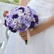 Decorate your special day with our silk buds roses!what you get: Hydrangea Rose Purple Lavender Faux Wedding Bouquets Medium Thebridesbouquet Com