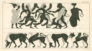 Ischys And Coronis Or Two Niobids Conducted By Two Genies Of The Netherworld To Apollo And Diana Below Are A Boar Greek Drawing Greek Art Ancient Greek Art