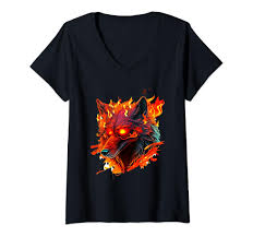 Amazon.com: Cool Demon Dog on Fire V-Neck T-Shirt : Clothing, Shoes &  Jewelry