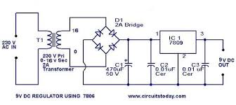 The regulated power supply will accept an ac input and give a constant dc output. Proiectarea Regulatorului De 9 V Folosind 7809 Cu Diagrama De Circuit È™i Schema Power Supply Circuit Circuit Diagram Voltage Regulator