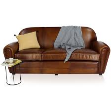 Les bras, le dossier et l'assise de ce canapé cuir marron sont harmonieux et massifs sans être imposants. Canape Club Cuir Marron Vintage 3 Places Havane