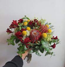 Hand Tied Bouquet Posy Bridesmaid Australian Natives Red Kangaroo Paw Banksia Co Flower Bouquet Wedding Australian Flowers Australian Native Flowers