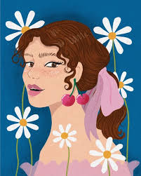 Daisy Girl with Cherry Earrings