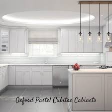 Oxford Pastel Kitchen Cabinets Are Delicately Detailed Pastel Hued Cabinets Fresh Light Gray Finish Alo Kitchen Cabinets Pastel Kitchen Kitchen Inspirations