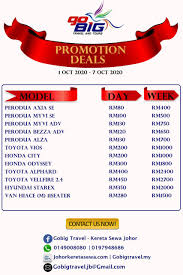 Kami delivery kepadanya di senai international airport. Promo Oct 2020 Gobig Travel And Tours