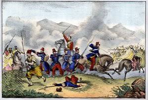Sergeant Richard Wadeson, 75th Regiment, coming bravely to the rescue of Private Michael Farrell who was assailed by a number of rebel cavalry, Indian Mutiny, 18th July 1857, from a series entitled '