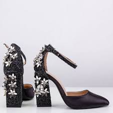 Black And White Sandals With Heel Quanticlo Fabienne Black Heeled Sandal With Diamonds And Flowers Heels Black Sandals Heels Sandals Heels