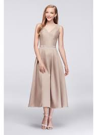 V Neck Mikado Tea Length Bridesmaid Dress David S Bridal Tea Length Bridesmaid Dresses Davids Bridal Bridesmaid Dresses Bridesmaid Dressing Gowns