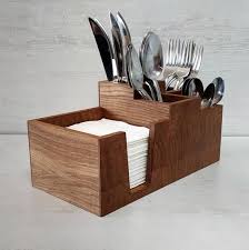 Cutlery And Napkin Holder Table Caddy Wooden Kitchen Organizer Oak Wood Cutlery And Napkin Holder In 2020 Wooden Utensil Holder Wooden Kitchen Wooden Utensils