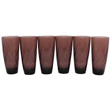 Six Vintage Hazel Ware Moroccan Amethyst Ice Tea Tumblers 1960s Excellent  Condition