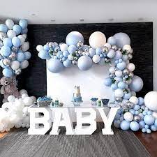 350pcs Balloon Garland Arch Kit Blue Metallic Silver White Balloon For Boy Baby Shower Decor Birthday Party Supply Wedding Bridal Shower In 2021 Baby Shower Balloons Boy Baby Shower Themes Baby