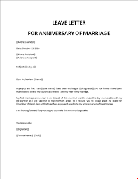 To, the manager, media department. Wedding Anniversary Leave Request