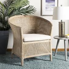 Safavieh Alexana Coastal White Washed Linen Accent Chair Lowes Com In 2020 Linen Accent Chairs Rattan Armchair White Furniture Living Room