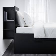 Habitrio king bed with storage, solid wood king size platform bed frame with 4 drawers, headboard w/bookcase, footboard, wooden king size panel storage bed frame in beige polyester blend fabric with horizontal channel headboard and 3 storage drawers to conveniently store items. Brimnes Bed Frame With Storage Headboard Black Luroy Ikea
