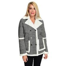 Glam up your winter closet with these warm and cozy faux fur jackets! Coffeeshop Patterned Faux Wool Faux Fur Double Breasted 2 Pocket Coat Shophq