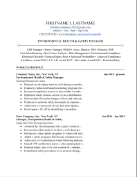 Environmental Health And Safety Manager Resume Example Free