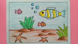 Gambar diatas merupakan salah satu contoh gambar pemandangan yang mudah dan simple. Cara Menggambar Pemandangan Bawah Laut Youtube
