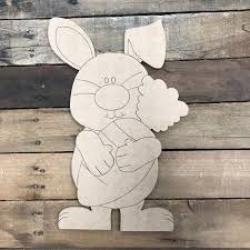 Easter Bunny With Carrot Diy Unfinished Wood Cutout Paint By Line Christmas Wood Crafts Wood Cutouts Easter Wood Crafts