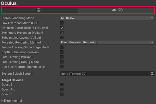 Unity XR Plugin Management window
