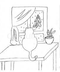 Using the opening flap illustration for my main inspiration, i came up with two ideas: Drawing Of The Cat On Table Against Stock Image Colourbox
