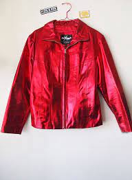 Cherry Bomb Vintage 90s Metallic Red Leather Jacket Maxima Etsy Leather Jacket Red Leather Jacket Leather Jacket Style