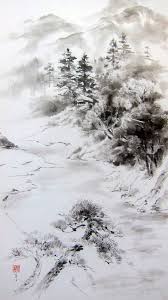 Black And White Landscape Painting Japanese Ink Painting Mountain And River Black And White Landscape Handmade Japanese Art Sumi E Suibokuga Asian Painting Large Art Japanese Ink Painting Ink Painting Black And White Landscape