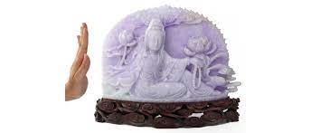 再生C-早期天然紫翡翠A貨(緬甸) 蓮華觀音造像重約5.5kg An Antique Natrual Mauve Jadeite Statue of  Guanyin Holding a Lotus, Weight: 5.5Kgs(RA-494)LH