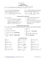 © 2005 paul dawkins limits definitions precise definition : Calculus Calculus Cheat Sheet Derivatives