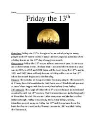 Friday the 13th trivia questions and answers accuracy: Friday The 13th History Worksheets Teaching Resources Tpt