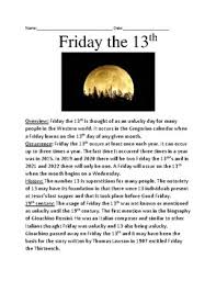 This week will include friday the 13th. Friday The 13th History Worksheets Teaching Resources Tpt
