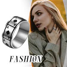 Black Ace Ring Men's Stainless Steel Ring Silver Tone Black Ace Of Spades  Poker Card 7 Ace Card Ring
