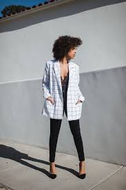 Black And White Checkered Jacket Power Suit Black And White Checkered Blazer Over A Black Lace Bodysuit With Black Skinny Jeans And Heels Gr Lace Bodysuit Outfit Black Lace Bodysuit Fashion