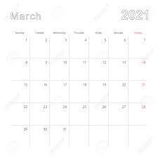 Check spelling or type a new query. Simple Wall Calendar For March 2021 With Dotted Lines The Calendar Is In English Week Start From Monday Vector Template Royalty Free Cliparts Vectors And Stock Illustration Image 153326889