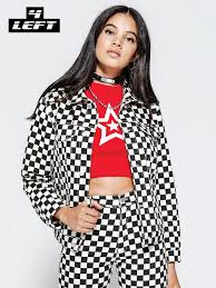 Black And White Checkered Denim Jacket Checkered Denim Jacket Jackets Bralet Tops Denim Jacket