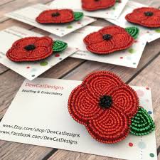 Poppy Brooch Red Beaded Flower Pin Remembrance Day Gifts Etsy In 2021 Poppy Brooches Poppy Pins Beaded Embroidery