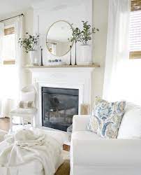 Senya Gold Leaf Round Mirror Fireplace Mantle Decor Farm House Living Room Fireplace Decor