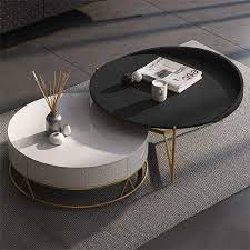This small round coffee table offers. Round Nesting Coffee Table With Storage Rotatable Drawers Wood In White Black