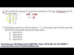 Pembahasan Un Unbk Matematika Smp 2018 Paket 1 No 12 13 Youtube