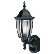 Shop home decor lights, decorative wall lights and handcrafted table lamps online. Hampton Bay Alexandria 180 Black Motion Sensing Outdoor Decorative Wall Lantern Sconce Hbi 4192 Bk The Home Depot