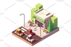 Vector Isometric Pharmacy Or Drugstore Isometric Pharmacy Business Illustration